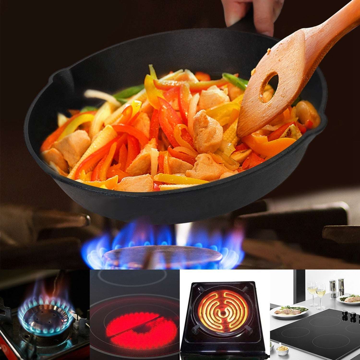 3Pcs Pre-Seasoned Cast Iron Skillet Set 6/8/10in Non-Stick Oven Safe Cookware Heat-Resistant Frying Pan Doba